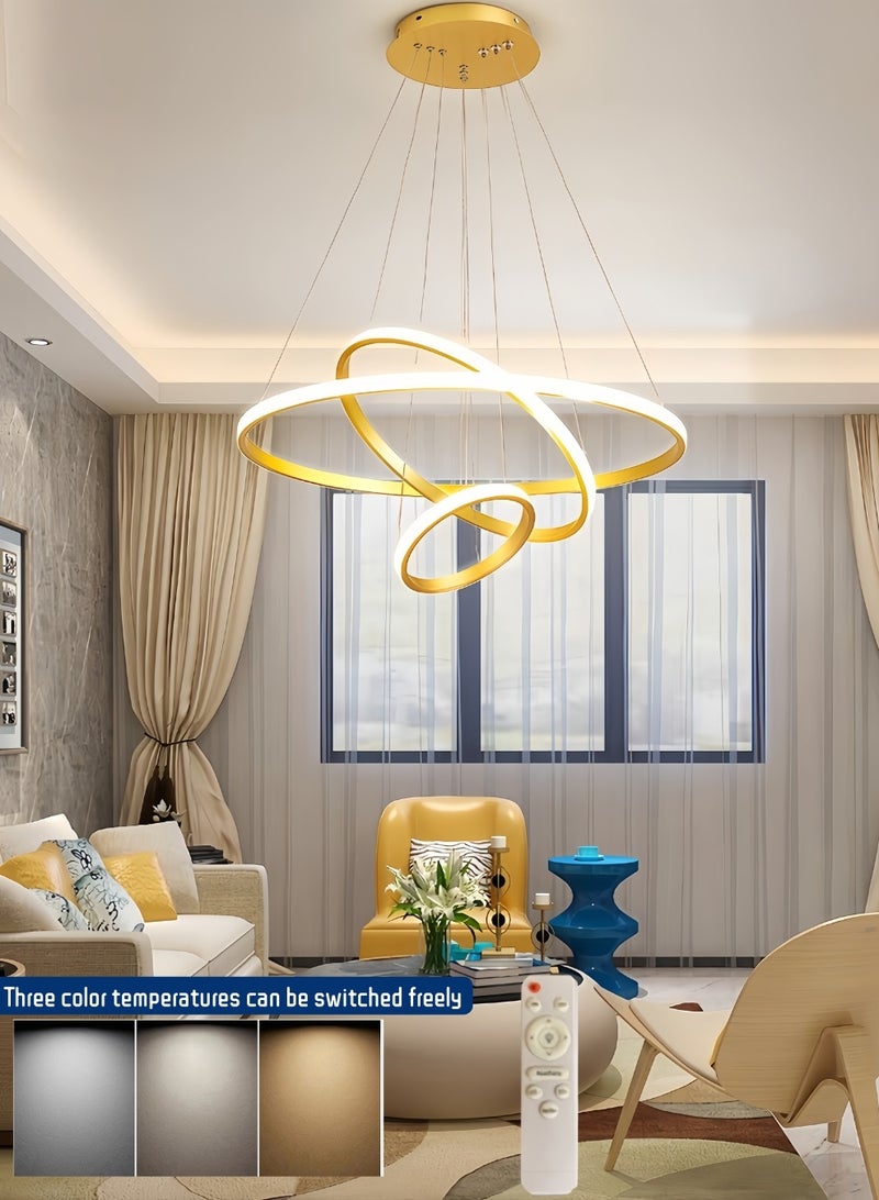 أورالوكسي ثريا اضاءة سقف ليد ذهبي بثلاث درجات حرارة لونية قابلة للتعديل 60 واط مع جهاز تحكم عن بعد بالأشعة تحت الحمراء مناسبة لغرفة المعيشة وغرفة النوم وغرفة الطعام - Image 1