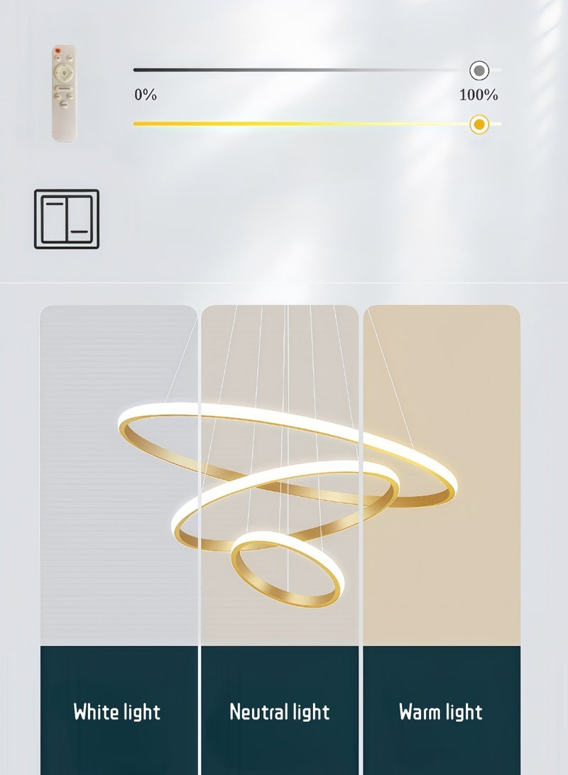 أورالوكسي ثريا اضاءة سقف ليد ذهبي بثلاث درجات حرارة لونية قابلة للتعديل 60 واط مع جهاز تحكم عن بعد بالأشعة تحت الحمراء مناسبة لغرفة المعيشة وغرفة النوم وغرفة الطعام - Image 5