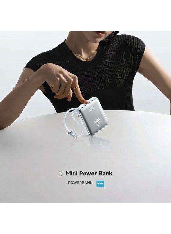 AVOO Small & Lightweight Portable Power Bank 20000mAh Fast Charging PD with Dual Built-in Cables – Elegant Silver Portable Battery for iPhone, Samsung & Android - Image 4