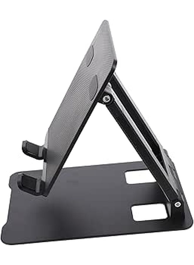 Folding Phone Stand Holder for Smartphones Tablets Laptops Portable Travel Lightweight Space Saving Black - Image 1