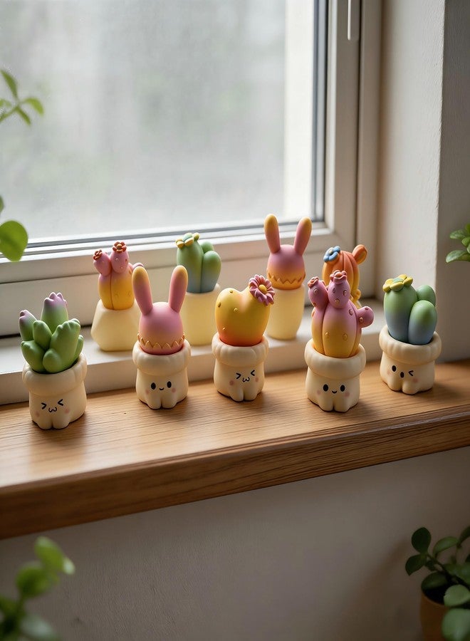 HYSTYLE 9 Pcs Miniature Dollhouse Plants Realistic Mini Cactus Succulent Mini Artificial Potted Flower Tiny Resin Greenery Cactus Figurines for DIY Garden Bonsai Micro Landscape Dollhouse Decoration - Image 4