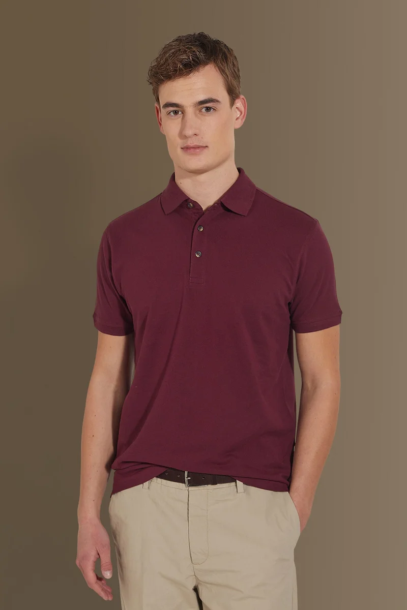 Short sleeves polo 100% cotton piquet solid colour - Wine