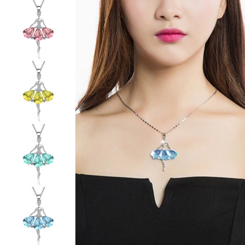 Mosaic version AliExpress Wish hot selling creative dancing elf ballet dancing girl banquet prom pendant female O word chain [platinum plated] 18 inch 45CM - Image 3