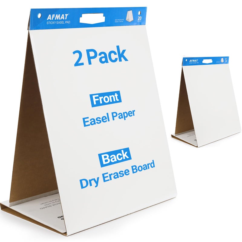 AFMAT 2-Pack Tabletop Sticky Easel Pad and Dry Erase Board 2 in 1, 20 x 23 inches, 20 Sheets/Pad, Portable Easel Stands for Teachers, Ideal for Training, Presentation, Meetings, Kids Doodling - Image 1