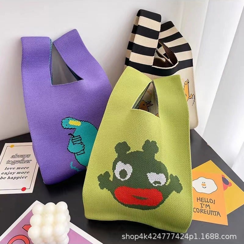 Korean Style Ins Knitted Bag Girl'S Vest Bag Vest Bag Fashionable Knitted Hand Bag Handbag Bag Flower Student - Image 3