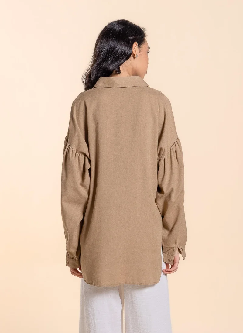 SHAPES EMBROIDERED LINEN BLEND SHIRT