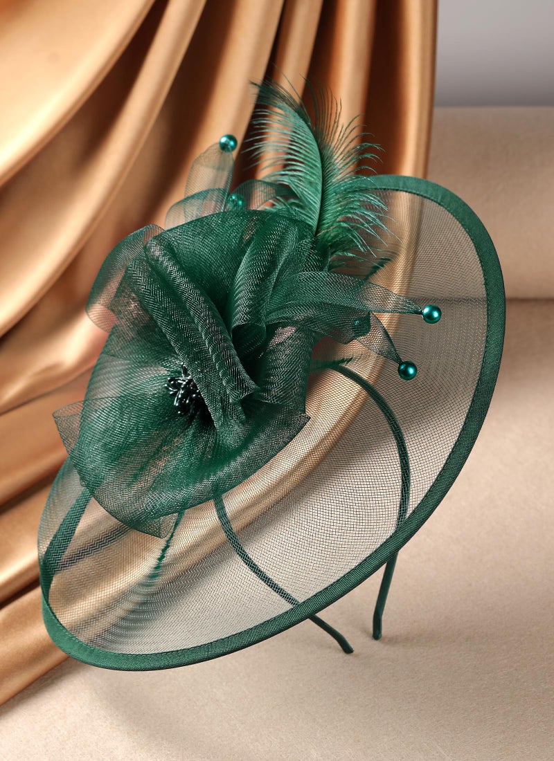 Zinniday Green Tea Party Fascinator - Feather 2026 Derby Attire Fascinators Kentucky Hat with Hairpin, Victoria 1920s 50s Cocktail Hats for Woman Prom Event Party Costume Accessories, 11.81 â€œx9.84â€ - Image 5