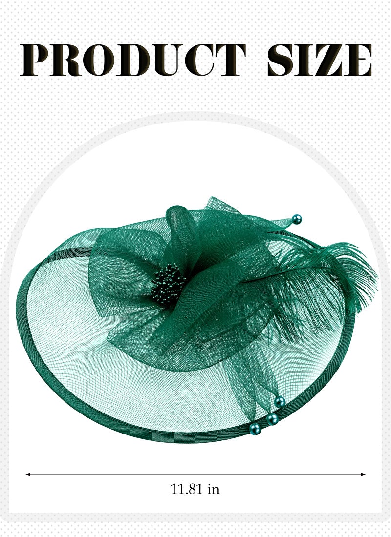 Zinniday Green Tea Party Fascinator - Feather 2026 Derby Attire Fascinators Kentucky Hat with Hairpin, Victoria 1920s 50s Cocktail Hats for Woman Prom Event Party Costume Accessories, 11.81 â€œx9.84â€ - Image 2