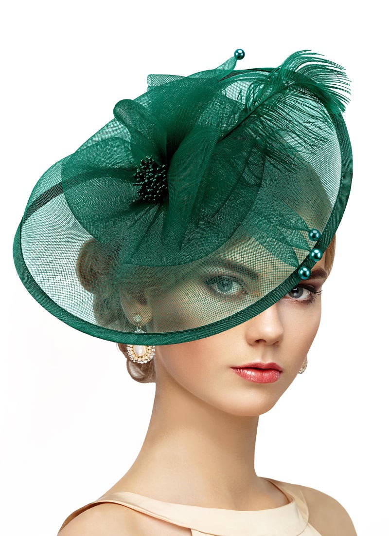 Zinniday Green Tea Party Fascinator - Feather 2026 Derby Attire Fascinators Kentucky Hat with Hairpin, Victoria 1920s 50s Cocktail Hats for Woman Prom Event Party Costume Accessories, 11.81 â€œx9.84â€ - Image 1