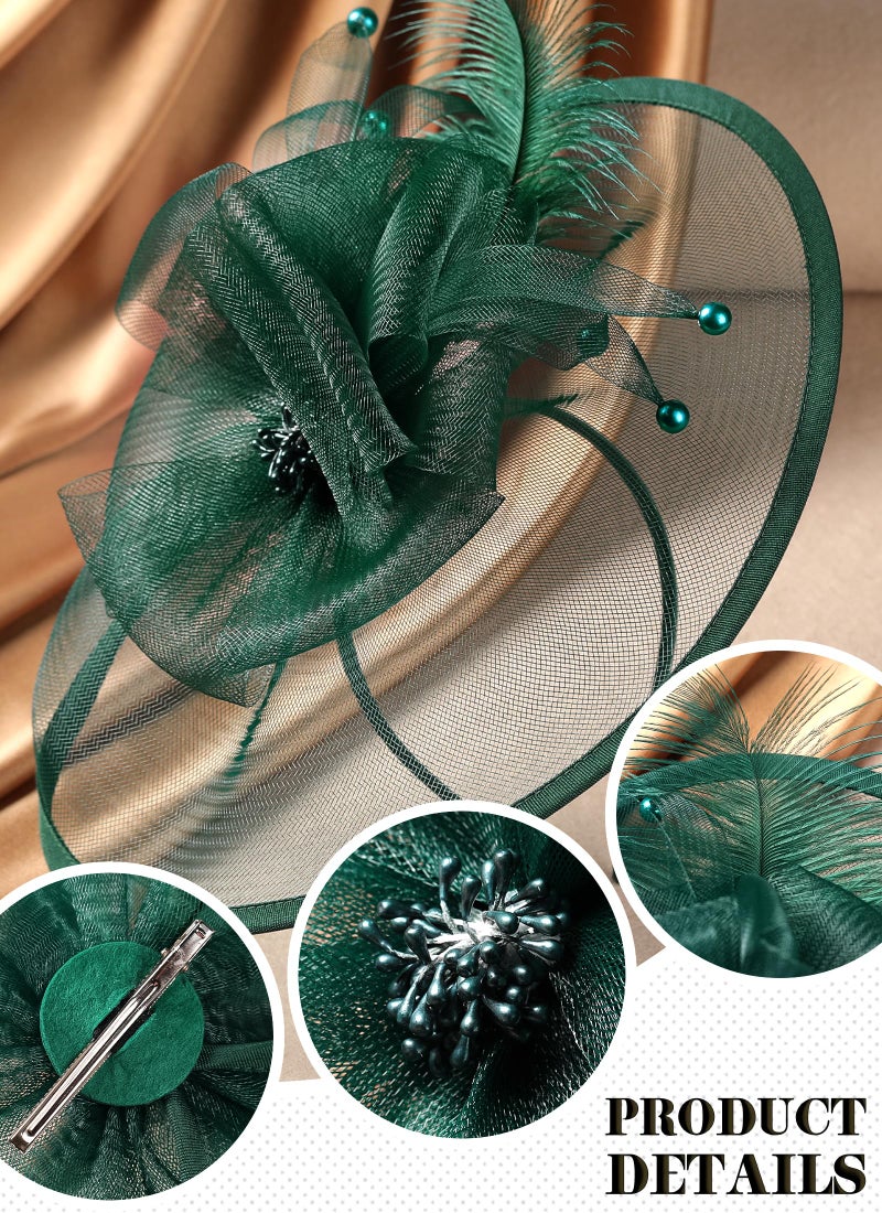Zinniday Green Tea Party Fascinator - Feather 2026 Derby Attire Fascinators Kentucky Hat with Hairpin, Victoria 1920s 50s Cocktail Hats for Woman Prom Event Party Costume Accessories, 11.81 â€œx9.84â€ - Image 3