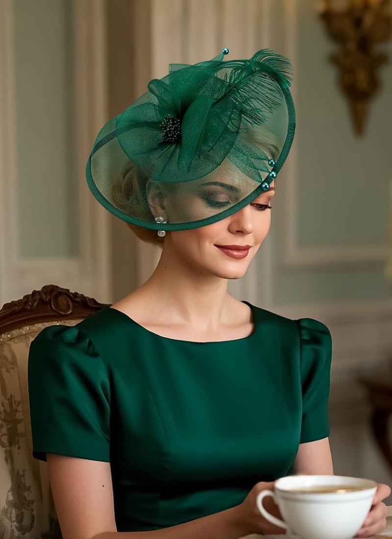 Zinniday Green Tea Party Fascinator - Feather 2026 Derby Attire Fascinators Kentucky Hat with Hairpin, Victoria 1920s 50s Cocktail Hats for Woman Prom Event Party Costume Accessories, 11.81 â€œx9.84â€ - Image 4