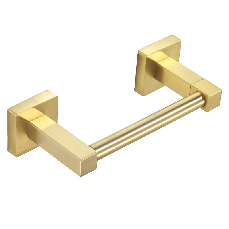 BATHSIR Toilet Paper Holder  Wall Mounted Brushed Gold Double Post Pivoting Square Aluminum Stand for Bathroom