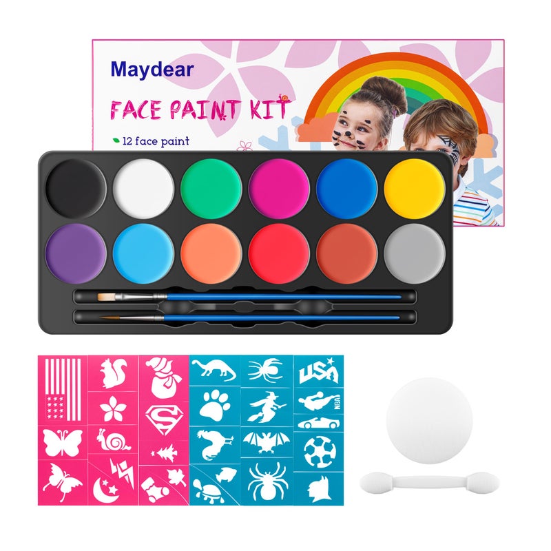 Maydear Face Painting Kit for Kids with 12 Colors Safe and Non-Toxic Large Water Based Face Paint (Matte) - Image 4