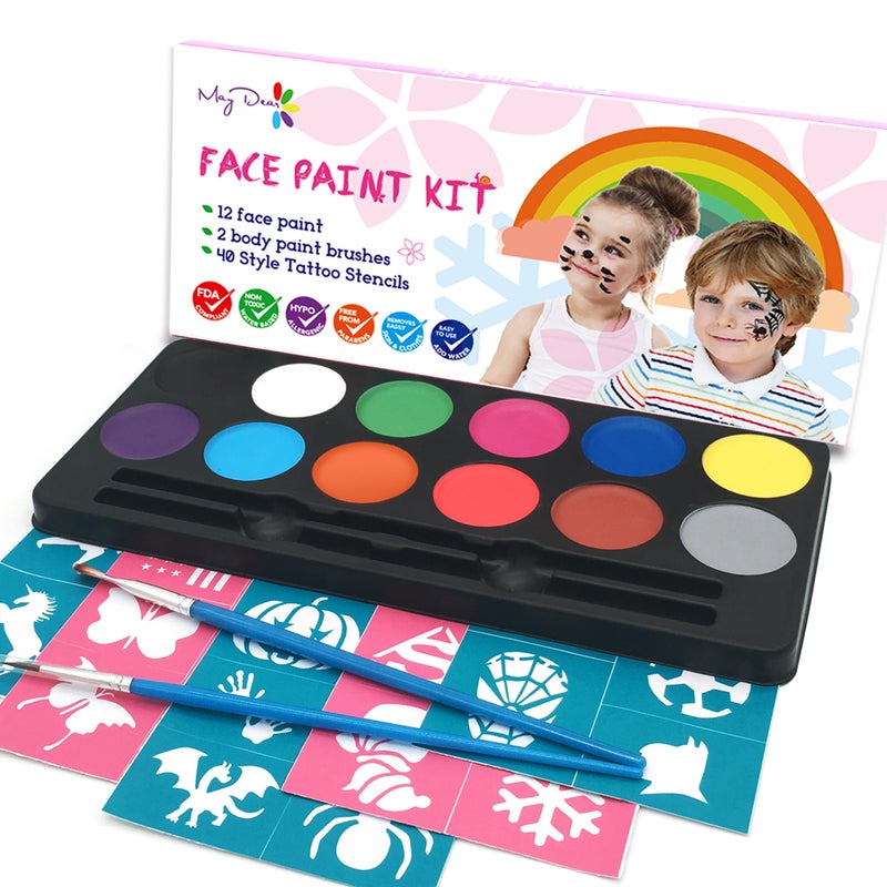 Maydear Face Painting Kit for Kids with 12 Colors Safe and Non-Toxic Large Water Based Face Paint (Matte) - Image 1