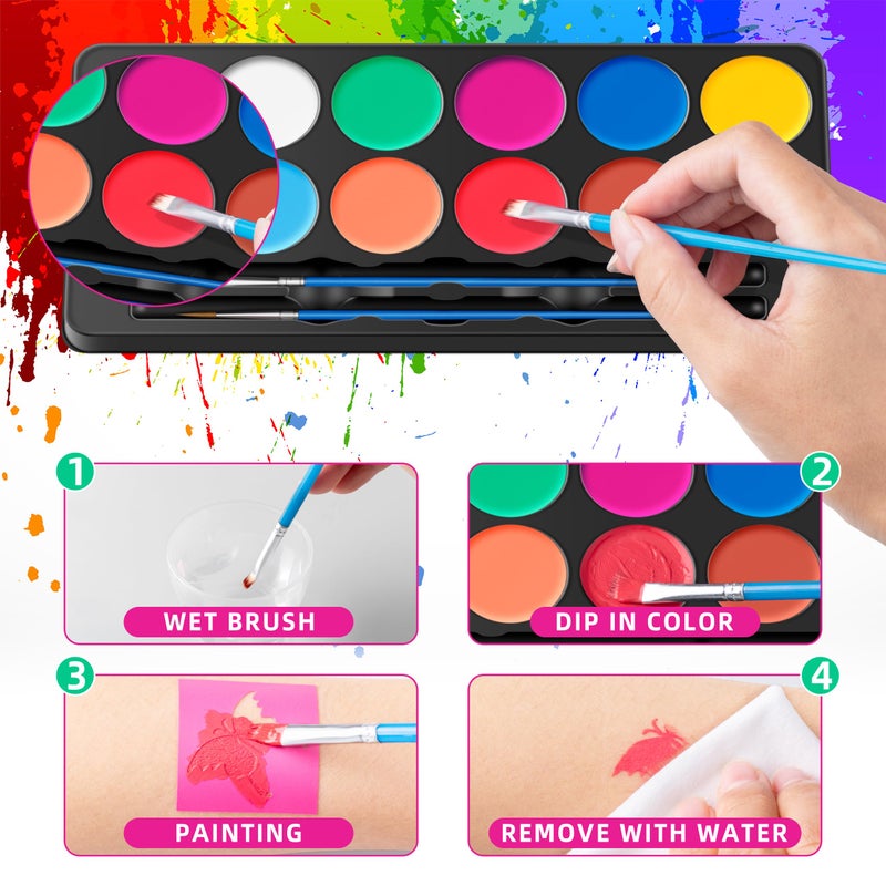 Maydear Face Painting Kit for Kids with 12 Colors Safe and Non-Toxic Large Water Based Face Paint (Matte) - Image 3