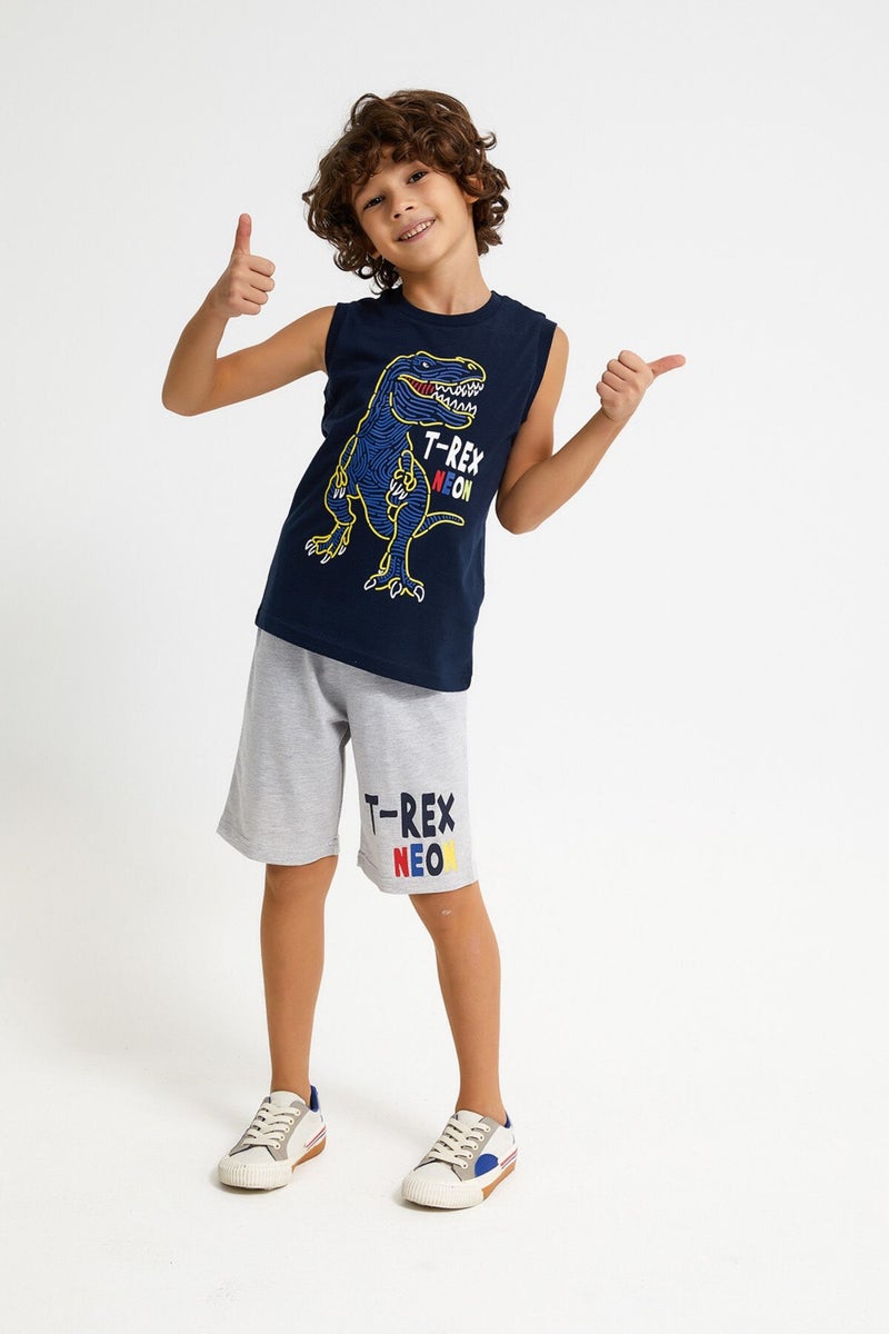 RolyPoly T-Rex Navy Blue Boy Bermuda Suit  - Image 2