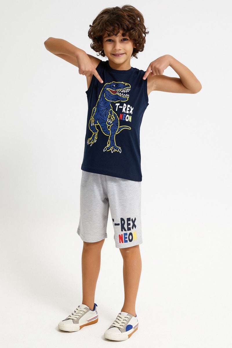 RolyPoly T-Rex Navy Blue Boy Bermuda Suit  - Image 1