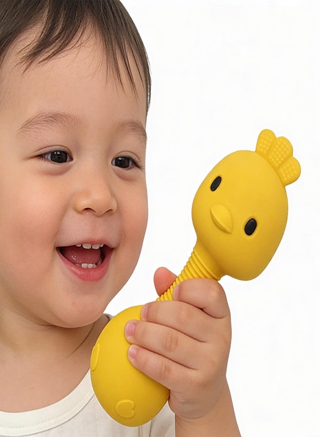 Lefan Baby Chick Rattle Toy for Infants & Toddlers, Soft Silicone Sensory Teether Rattle, Squeaky Sound Toy, Easy Grip Development Toy for Babies 0-24 Months, BPA Free Yellow Chick - Image 4