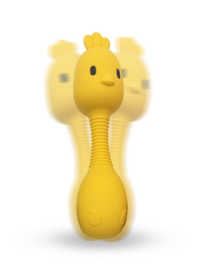 Lefan Baby Chick Rattle Toy for Infants & Toddlers, Soft Silicone Sensory Teether Rattle, Squeaky Sound Toy, Easy Grip Development Toy for Babies 0-24 Months, BPA Free Yellow Chick - Image 2