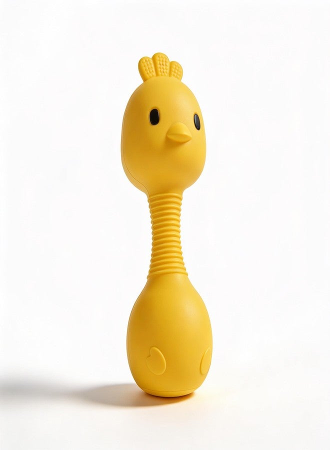 Lefan Baby Chick Rattle Toy for Infants & Toddlers, Soft Silicone Sensory Teether Rattle, Squeaky Sound Toy, Easy Grip Development Toy for Babies 0-24 Months, BPA Free Yellow Chick - Image 5