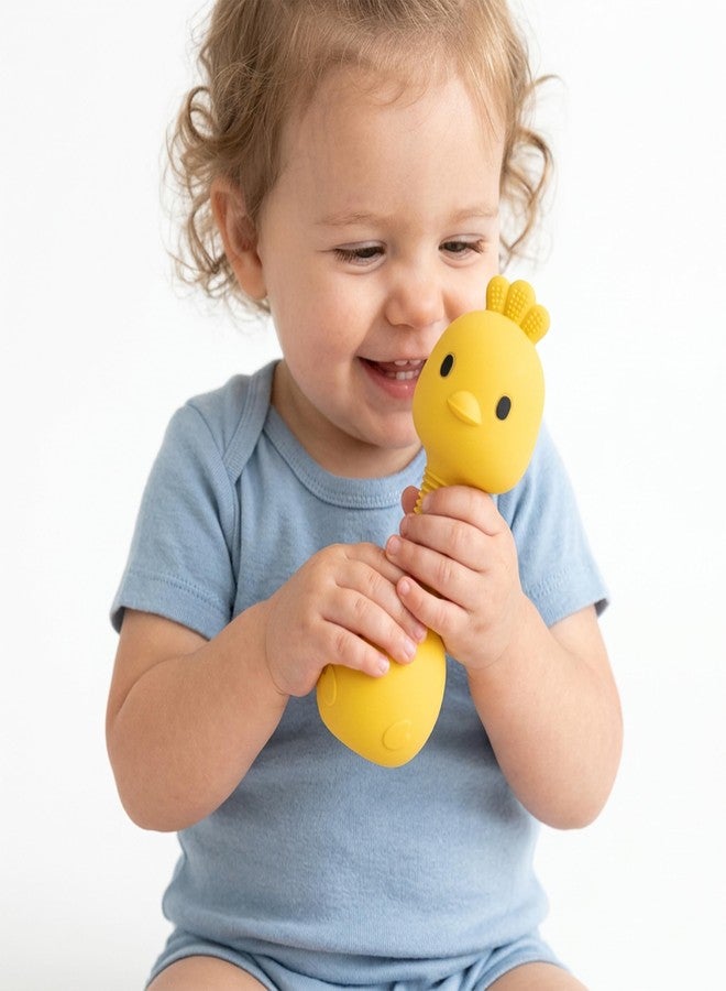 Lefan Baby Chick Rattle Toy for Infants & Toddlers, Soft Silicone Sensory Teether Rattle, Squeaky Sound Toy, Easy Grip Development Toy for Babies 0-24 Months, BPA Free Yellow Chick - Image 1