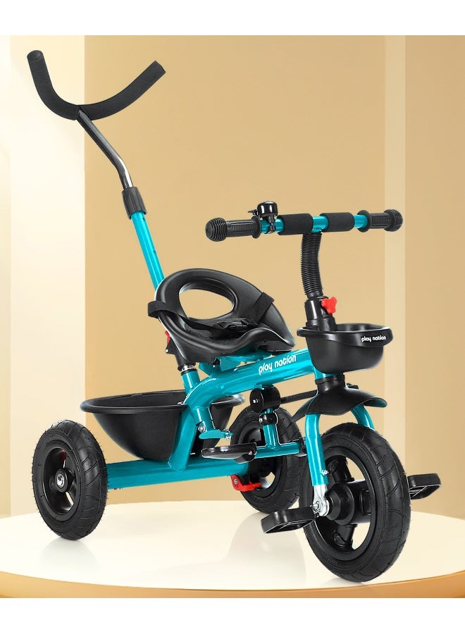 PlayNation Play Nation Cruise Plug & Play Trike, Mild Steel Frame, Parental Handle, Front & Rear Storage Basket, 3 Rubber Wheels, 3 Years, L 74 x B 49 x H 87 cm - Blue - Image 1