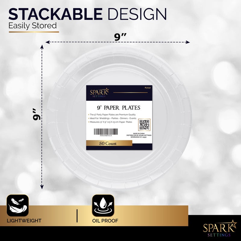 Amcrate Paper Dinner Plates White  8 1/2 Inches Paper Plates Disposable  Strong and Sturdy Disposable Plates for Party  Dinner  Holiday  Picnic  or Travel Party Plates  Pack of 50 - Image 3