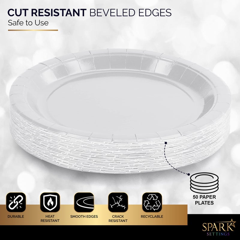 Amcrate Paper Dinner Plates White  8 1/2 Inches Paper Plates Disposable  Strong and Sturdy Disposable Plates for Party  Dinner  Holiday  Picnic  or Travel Party Plates  Pack of 50 - Image 4