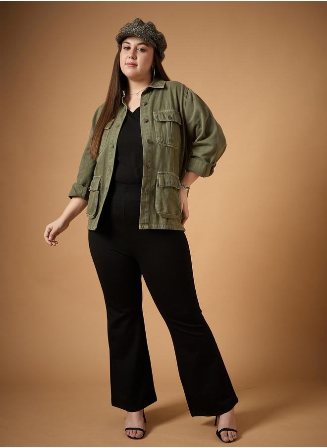 SASSAFRAS - Plus Size Acid Washed Denim Shacket by Styli - Image 1