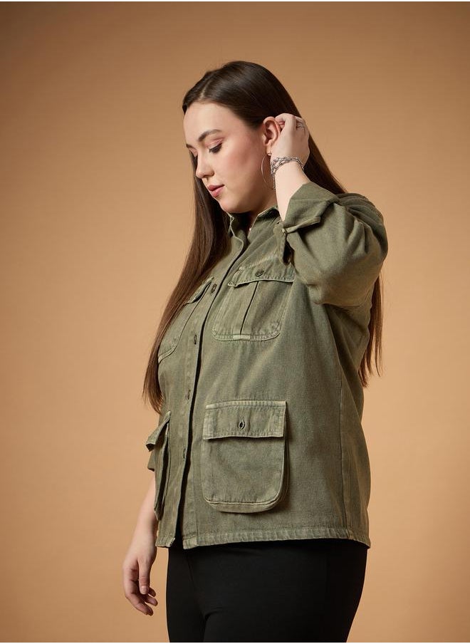 SASSAFRAS - Plus Size Acid Washed Denim Shacket by Styli - Image 1