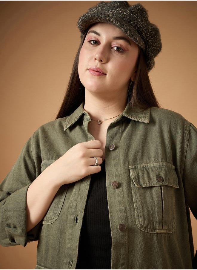 SASSAFRAS - Plus Size Acid Washed Denim Shacket by Styli - Image 1