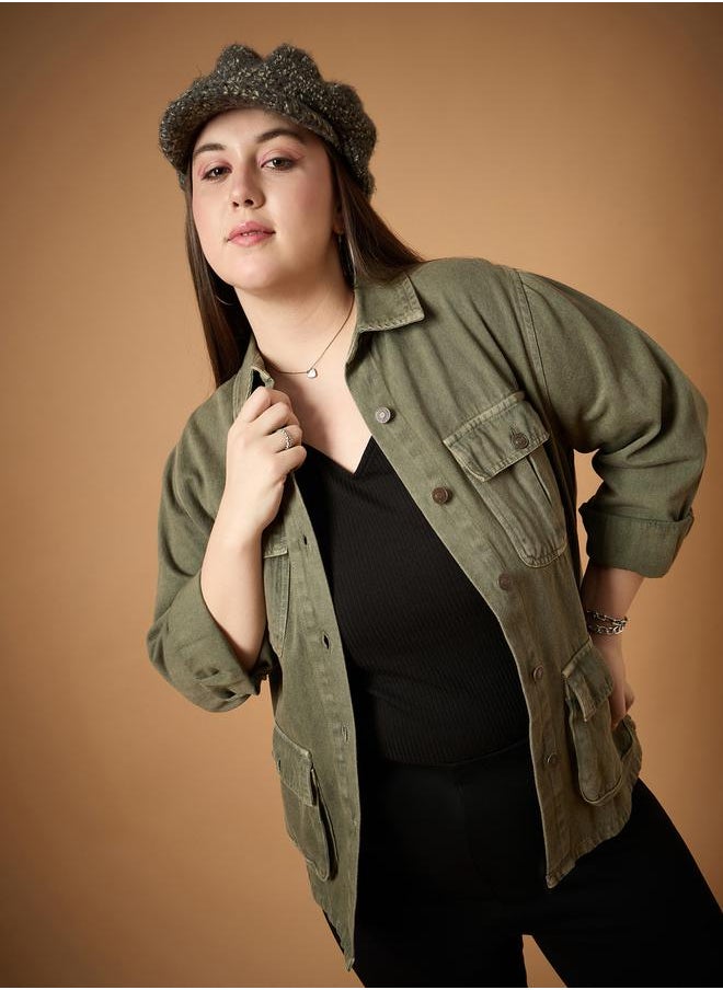 SASSAFRAS - Plus Size Acid Washed Denim Shacket by Styli - Image 1