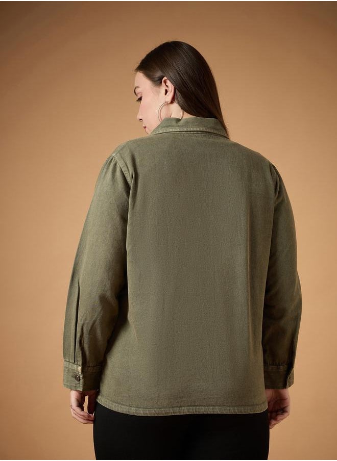 SASSAFRAS - Plus Size Acid Washed Denim Shacket by Styli - Image 1