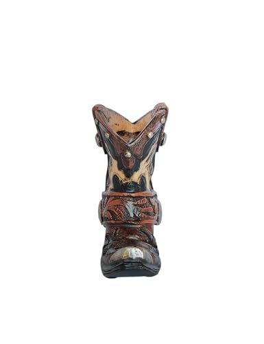 Eagrafts Rustic Decorative Western Cowboy Boot Pencil Pen Holder Vase Office Decoration (Reddish Brown and Black) - Image 3