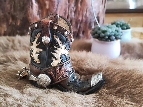 Eagrafts Rustic Decorative Western Cowboy Boot Pencil Pen Holder Vase Office Decoration (Reddish Brown and Black) - Image 5