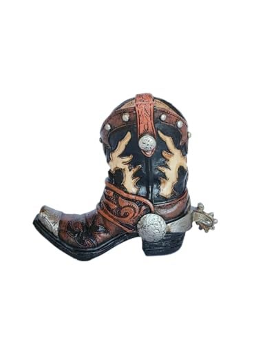 Eagrafts Rustic Decorative Western Cowboy Boot Pencil Pen Holder Vase Office Decoration (Reddish Brown and Black) - Image 1