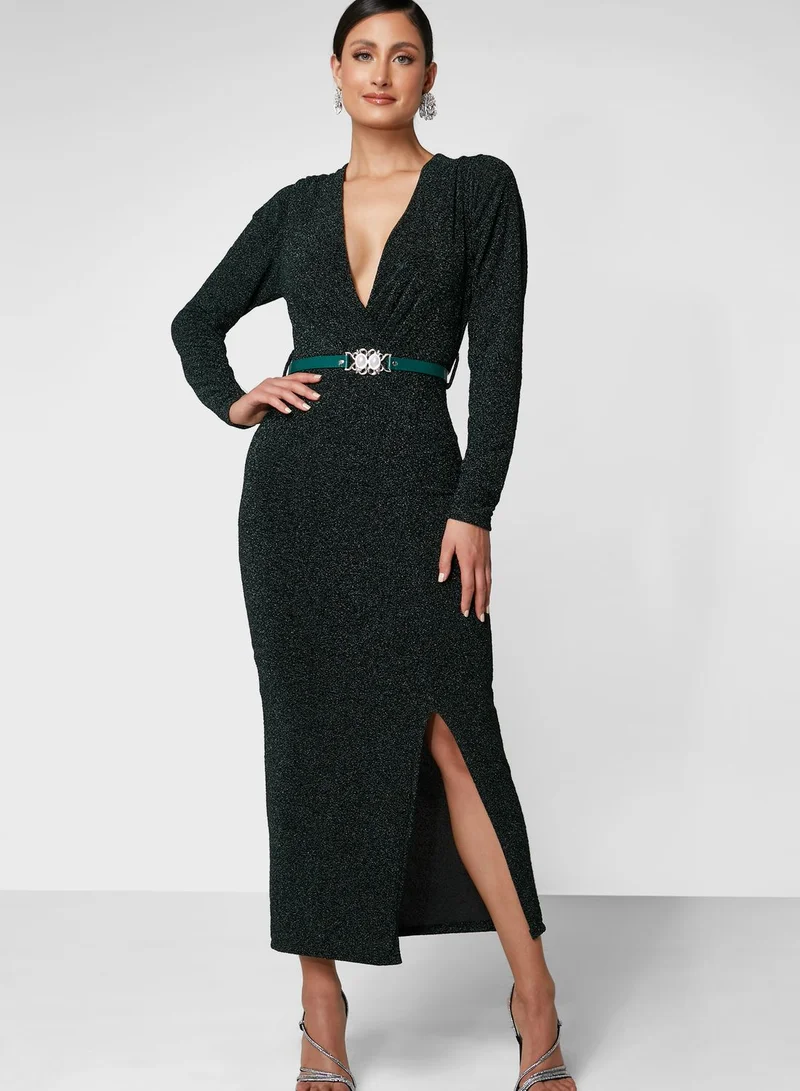 Ella Limited Edition Belted Detail Slit Dress