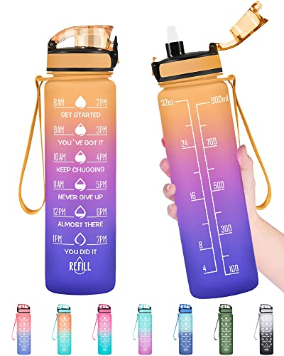 Enerbone 32 oz Water Bottle  Leakproof BPA  Toxic Free  Motivational Water Bottle with Times to Drink and Straw  Fitness Sports Water Bottle with Strap for Office  gym  Outdoor Sports