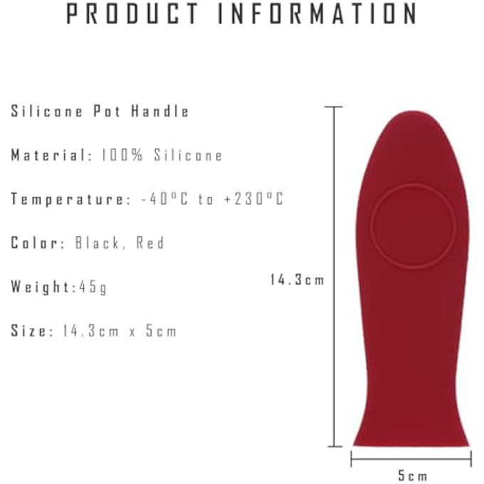 ريحني مجموعة حامل مقابض ساخنة من السيليكون، أغطية مقابض المقالي المقاومة للحرارة لمقالي الحديد الزهر والمقالي المعدنية ومقلاة الشواء، حامل وعاء غير قابل للانزلاق، مرن وسهل التنظيف، أحمر وأسود، عبوة من قطعتين - Image 5