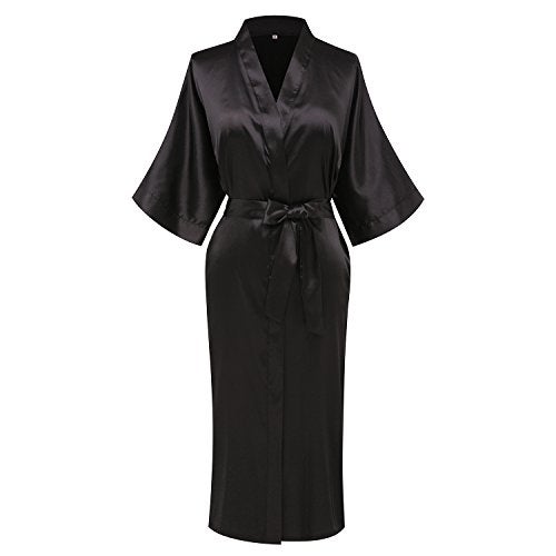 Goodmansam Women's Simplicity Style Nightwear Elegant Kimono Robes, Long,Small,Pure Black3 - Image 1