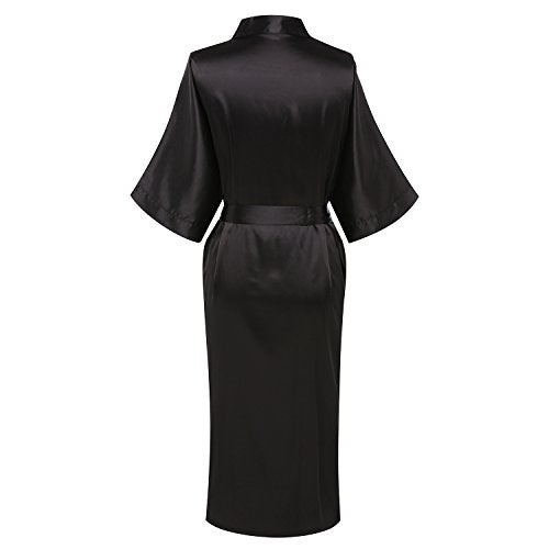 Goodmansam Women's Simplicity Style Nightwear Elegant Kimono Robes, Long,Small,Pure Black3 - Image 2