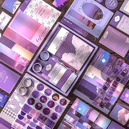 HOMEITEMSS Moonlight Letter Scrapbooking Kit Collage Sheets DIY Kit Junk Journaling Kit Set Ephemera Craft Journaling Supplies Purple - Image 3