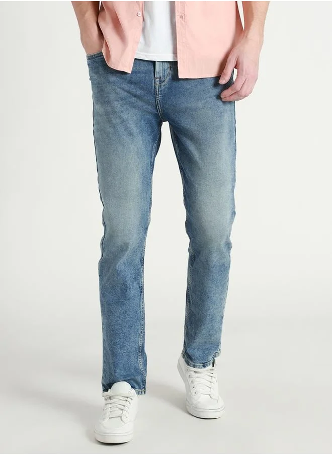 دينيس لينغو Men's Light Blue Straight Fit Twill Jeans