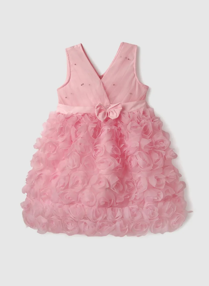 Nautinati Nautinati Girls' Party Frock With Roses and Pearl Embellishment