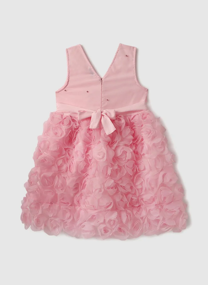 Nautinati Nautinati Girls' Party Frock With Roses and Pearl Embellishment