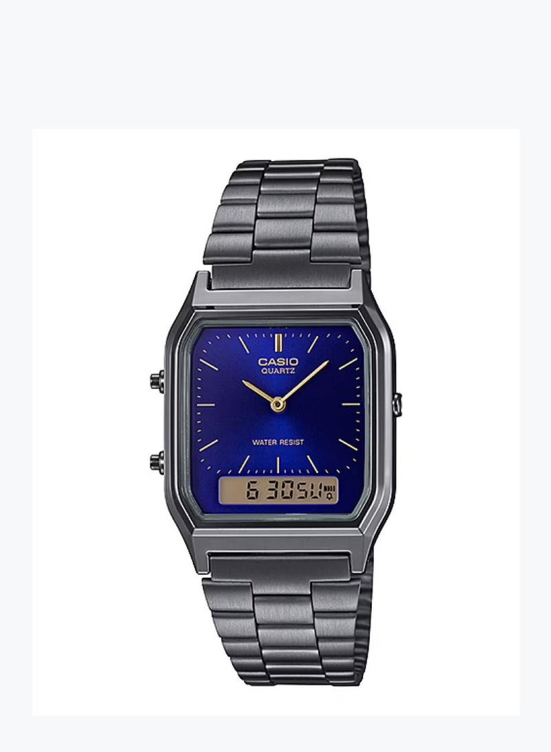 Casio Quartz Watch for Unisex, Analog-Digital Display, Stainless Steel Strap AQ-230GG-2A