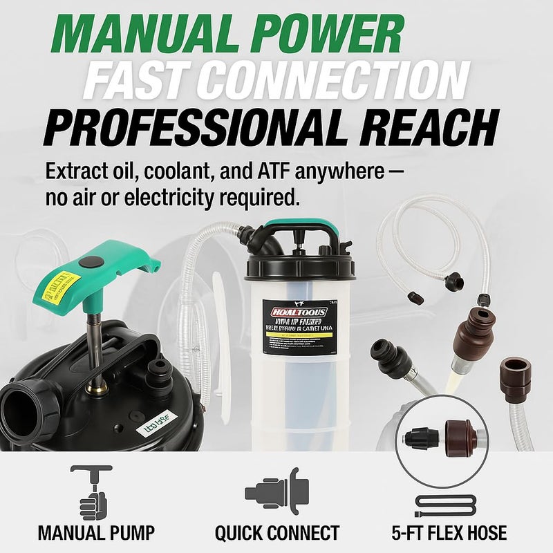 OEMTOOLS 24389 Manual Fluid Extractor Pump, 1.4 Gallon (5.3L) Oil Extractor Pump Capacity, Use for Oil, Coolant, and Transmission Fluid, 2 Dipstick Adapters, 5ft Hose - Image 2