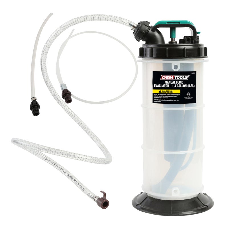OEMTOOLS 24389 Manual Fluid Extractor Pump, 1.4 Gallon (5.3L) Oil Extractor Pump Capacity, Use for Oil, Coolant, and Transmission Fluid, 2 Dipstick Adapters, 5ft Hose - Image 1