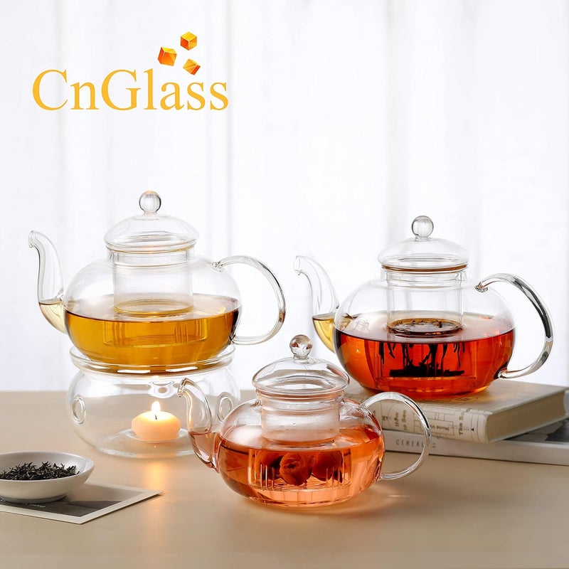 سي أن جلاس إبريق شاي زجاجي CnGlass سعة 40.6 أونصة/1200 مل مع مصفاة قابلة للإزالة، غلاية شاي آمنة على الموقد، إبريق للشاي المزهر والورقي المفكوك - Image 5