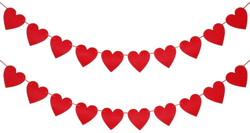 HK balloons 2Pcs/Lot Red Hearts Felt Garland- Valentines Day Decorations Valentines Heart Garland, Heart Decorations, Valentines Day Garland - Image 1